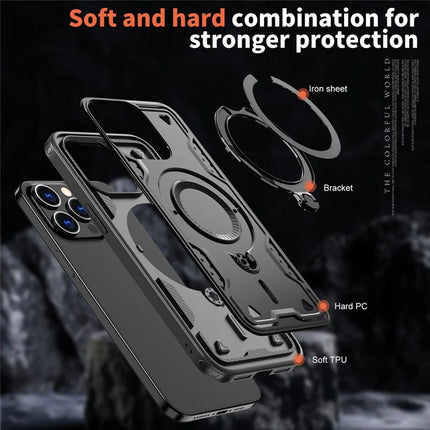 For iPhone 15 Pro Max Case Compatible with MagSafe Military Protection PC+TPU Kickstand Phone Cover