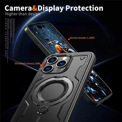 For iPhone 15 Pro Max Case Compatible with MagSafe Military Protection PC+TPU Kickstand Phone Cover