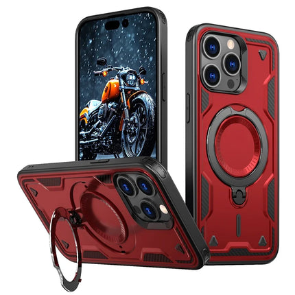 For iPhone 15 Pro Max Case Compatible with MagSafe Military Protection PC+TPU Kickstand Phone Cover - Red