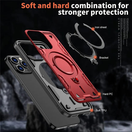 For iPhone 15 Pro Max Case Compatible with MagSafe Military Protection PC+TPU Kickstand Phone Cover
