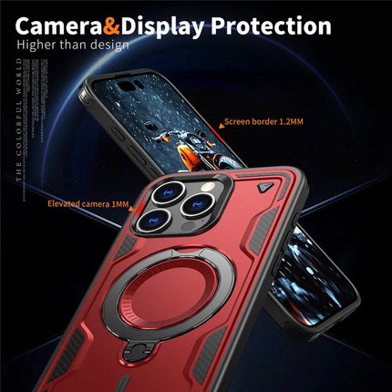 For iPhone 15 Pro Max Case Compatible with MagSafe Military Protection PC+TPU Kickstand Phone Cover