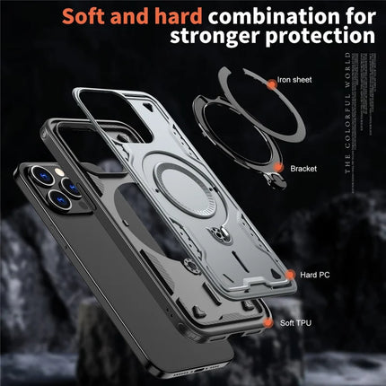 For iPhone 15 Pro Max Case Compatible with MagSafe Military Protection PC+TPU Kickstand Phone Cover