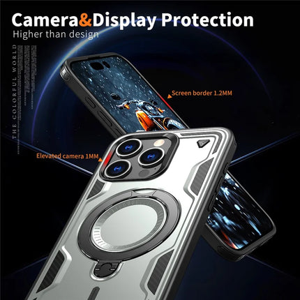 For iPhone 15 Pro Max Case Compatible with MagSafe Military Protection PC+TPU Kickstand Phone Cover