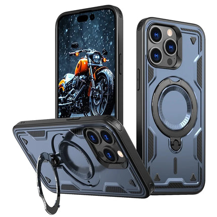 For iPhone 15 Pro Max Case Compatible with MagSafe Military Protection PC+TPU Kickstand Phone Cover - Blue