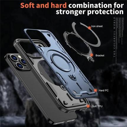 For iPhone 15 Pro Max Case Compatible with MagSafe Military Protection PC+TPU Kickstand Phone Cover