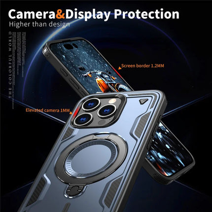 For iPhone 15 Pro Max Case Compatible with MagSafe Military Protection PC+TPU Kickstand Phone Cover