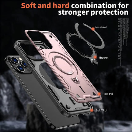 For iPhone 15 Pro Max Case Compatible with MagSafe Military Protection PC+TPU Kickstand Phone Cover