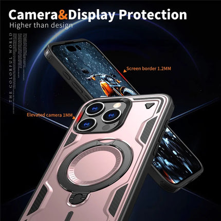 For iPhone 15 Pro Max Case Compatible with MagSafe Military Protection PC+TPU Kickstand Phone Cover