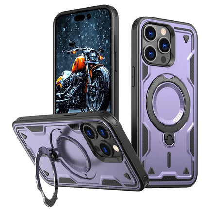 For iPhone 15 Pro Max Case Compatible with MagSafe Military Protection PC+TPU Kickstand Phone Cover - Purple