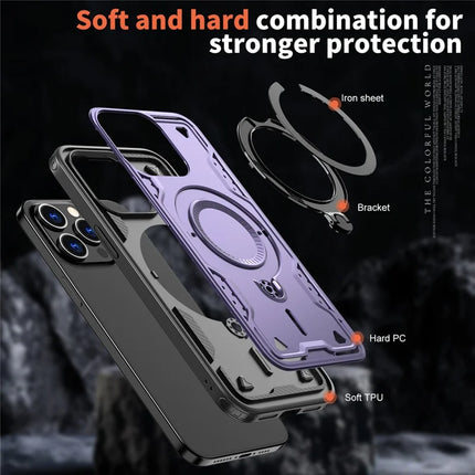 For iPhone 15 Pro Max Case Compatible with MagSafe Military Protection PC+TPU Kickstand Phone Cover