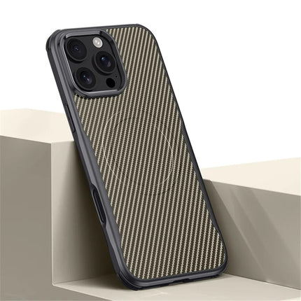 For iPhone 16 Pro Max Case Compatible with MagSafe Carbon Fiber Texture Leather Coated PC+Silicone Protective Cover