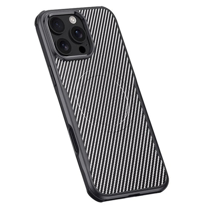 For iPhone 16 Pro Max Case Compatible with MagSafe Carbon Fiber Texture Leather Coated PC+Silicone Protective Cover - Grey