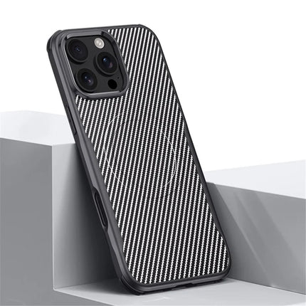 For iPhone 16 Pro Max Case Compatible with MagSafe Carbon Fiber Texture Leather Coated PC+Silicone Protective Cover