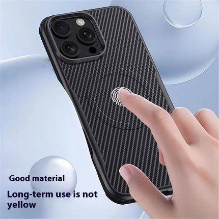For iPhone 16 Pro Max Case Compatible with MagSafe Carbon Fiber Texture Leather Coated PC+Silicone Protective Cover