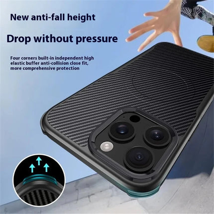 For iPhone 16 Pro Max Case Compatible with MagSafe Carbon Fiber Texture Leather Coated PC+Silicone Protective Cover