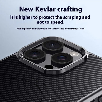 For iPhone 16 Pro Max Case Compatible with MagSafe Carbon Fiber Texture Leather Coated PC+Silicone Protective Cover