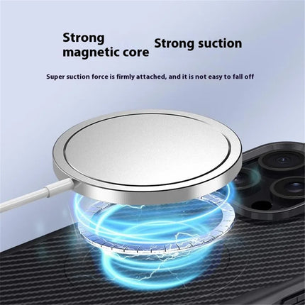For iPhone 16 Pro Max Case Compatible with MagSafe Carbon Fiber Texture Leather Coated PC+Silicone Protective Cover