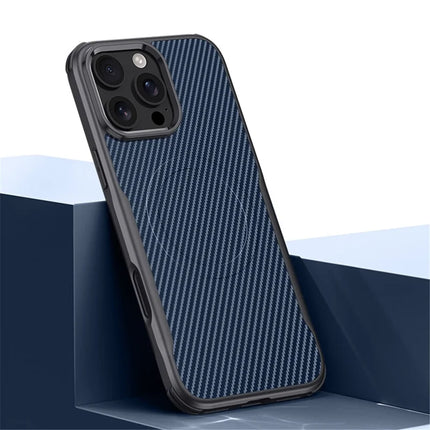 For iPhone 16 Pro Max Case Compatible with MagSafe Carbon Fiber Texture Leather Coated PC+Silicone Protective Cover