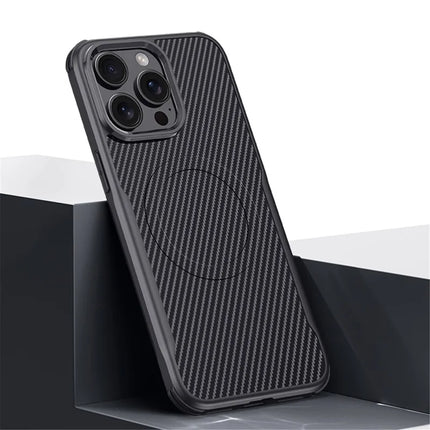 ShopCaseCart Magnetic iPhone 15 Pro Max Protective cover Compatible with MagSafe Carbon Fiber Texture Leather Coated PC+Silicone Protective Guard