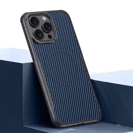 ShopCaseCart Magnetic iPhone 15 Pro Max Protective cover Compatible with MagSafe Carbon Fiber Texture Leather Coated PC+Silicone Protective Guard