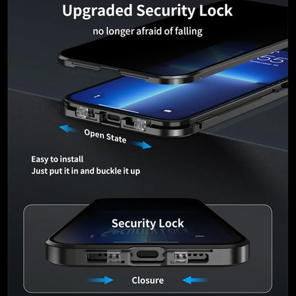For iPhone 16 Pro Case Anti-Spy Double-Sided Tempered Glass+Magnetic Metal Frame Phone Cover