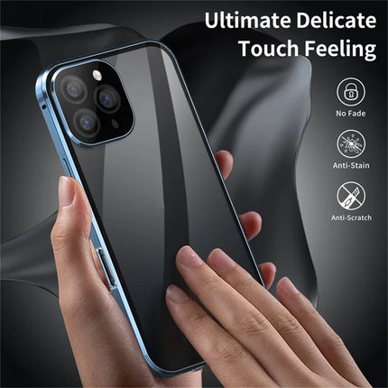 For iPhone 16 Pro Max Case Anti-Spy Double-Sided Tempered Glass+Magnetic Metal Frame Phone Cover