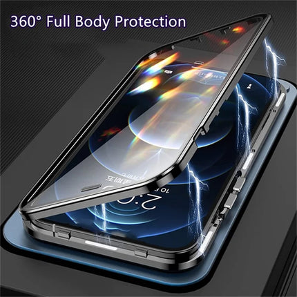 For iPhone 16 Pro Max Case Anti-Spy Double-Sided Tempered Glass+Magnetic Metal Frame Phone Cover