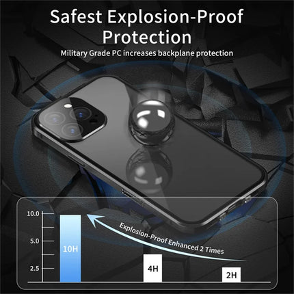 For iPhone 16 Pro Max Case Anti-Spy Double-Sided Tempered Glass+Magnetic Metal Frame Phone Cover