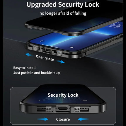 For iPhone 16 Pro Max Case Anti-Spy Double-Sided Tempered Glass+Magnetic Metal Frame Phone Cover