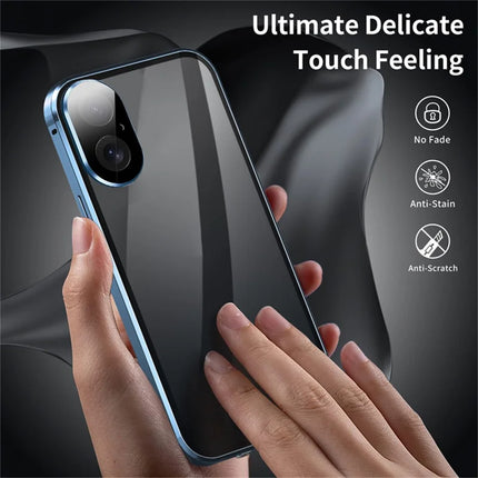 For iPhone 16 Plus Case Anti-Spy Double-Sided Tempered Glass+Magnetic Metal Frame Phone Cover