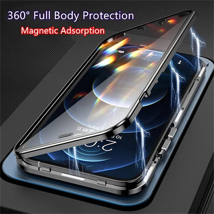 For iPhone 16 Plus Case Anti-Spy Double-Sided Tempered Glass+Magnetic Metal Frame Phone Cover