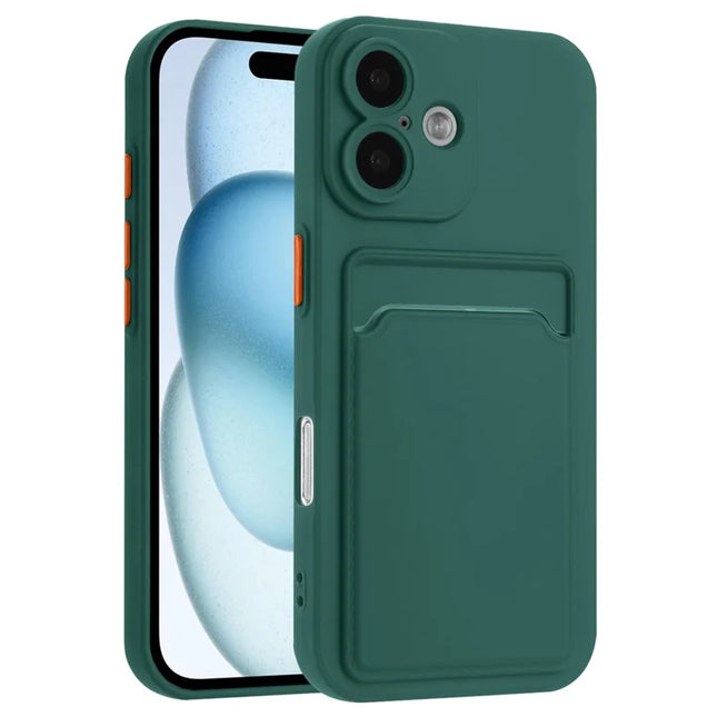 For iPhone 16 Plus Case Flexible TPU Phone Cover with Back Card Slot - Midnight Green