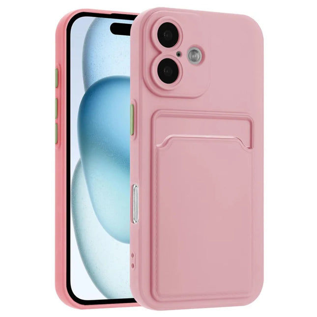 For iPhone 16 Plus Case Flexible TPU Phone Cover with Back Card Slot - Pink