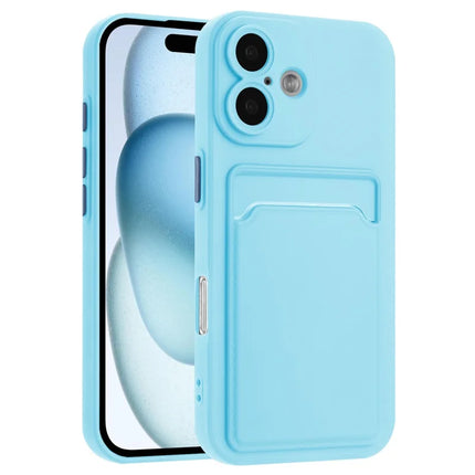 For iPhone 16 Plus Case Flexible TPU Phone Cover with Back Card Slot - Sky Blue