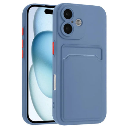 For iPhone 16 Plus Case Flexible TPU Phone Cover with Back Card Slot - Grey Blue