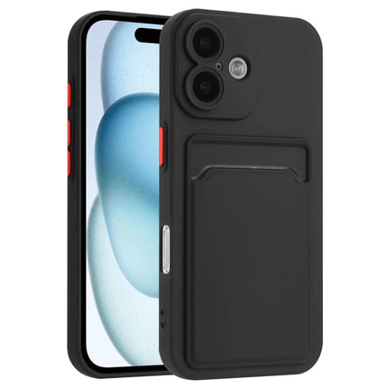 For iPhone 16 Plus Case Flexible TPU Phone Cover with Back Card Slot - Black