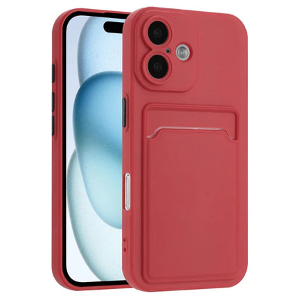 For iPhone 16 Plus Case Flexible TPU Phone Cover with Back Card Slot - Hawthorn Red