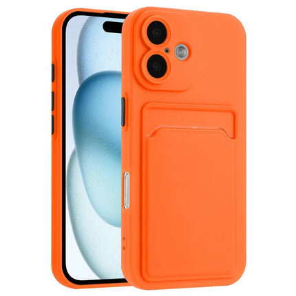 For iPhone 16 Plus Case Flexible TPU Phone Cover with Back Card Slot - Orange
