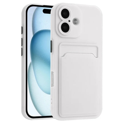 For iPhone 16 Plus Case Flexible TPU Phone Cover with Back Card Slot - White