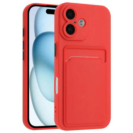For iPhone 16 Plus Case Flexible TPU Phone Cover with Back Card Slot - Red