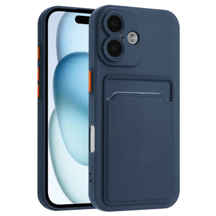 For iPhone 16 Plus Case Flexible TPU Phone Cover with Back Card Slot - Navy Blue