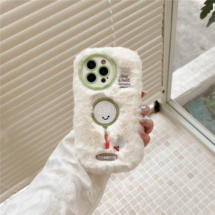 For iPhone 16 Pro Max Case Cute Racket Pattern Furry TPU Warm Phone Cover