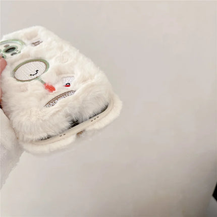 For iPhone 16 Pro Max Case Cute Racket Pattern Furry TPU Warm Phone Cover