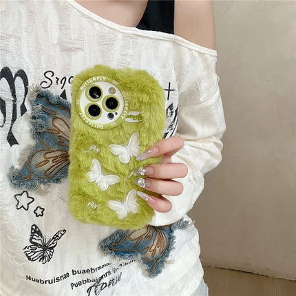 For iPhone 16 Pro Max Case Butterfly Design Warm Plush TPU Phone Cover