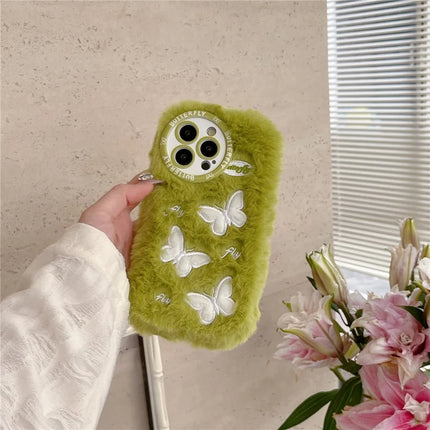 For iPhone 16 Pro Max Case Butterfly Design Warm Plush TPU Phone Cover
