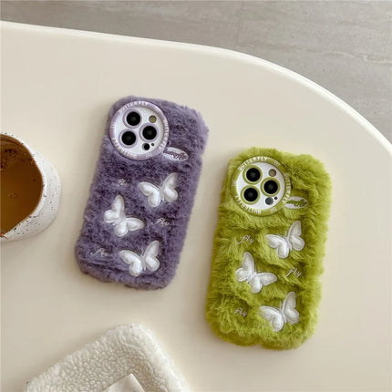 For iPhone 16 Pro Max Case Butterfly Design Warm Plush TPU Phone Cover