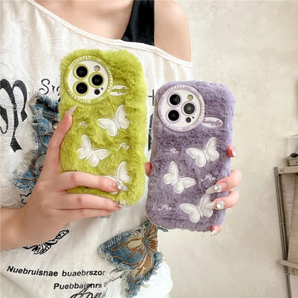 For iPhone 16 Pro Max Case Butterfly Design Warm Plush TPU Phone Cover