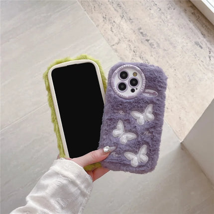 For iPhone 16 Pro Max Case Butterfly Design Warm Plush TPU Phone Cover