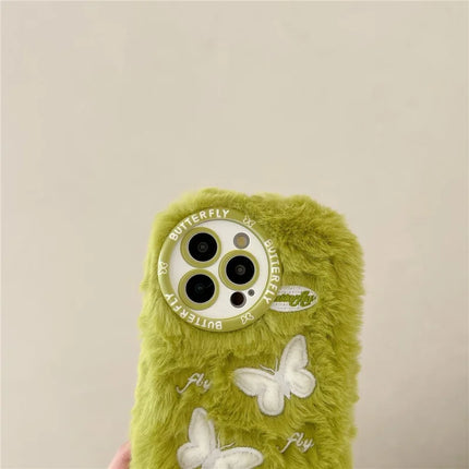 For iPhone 16 Pro Max Case Butterfly Design Warm Plush TPU Phone Cover