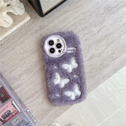 For iPhone 16 Pro Max Case Butterfly Design Warm Plush TPU Phone Cover